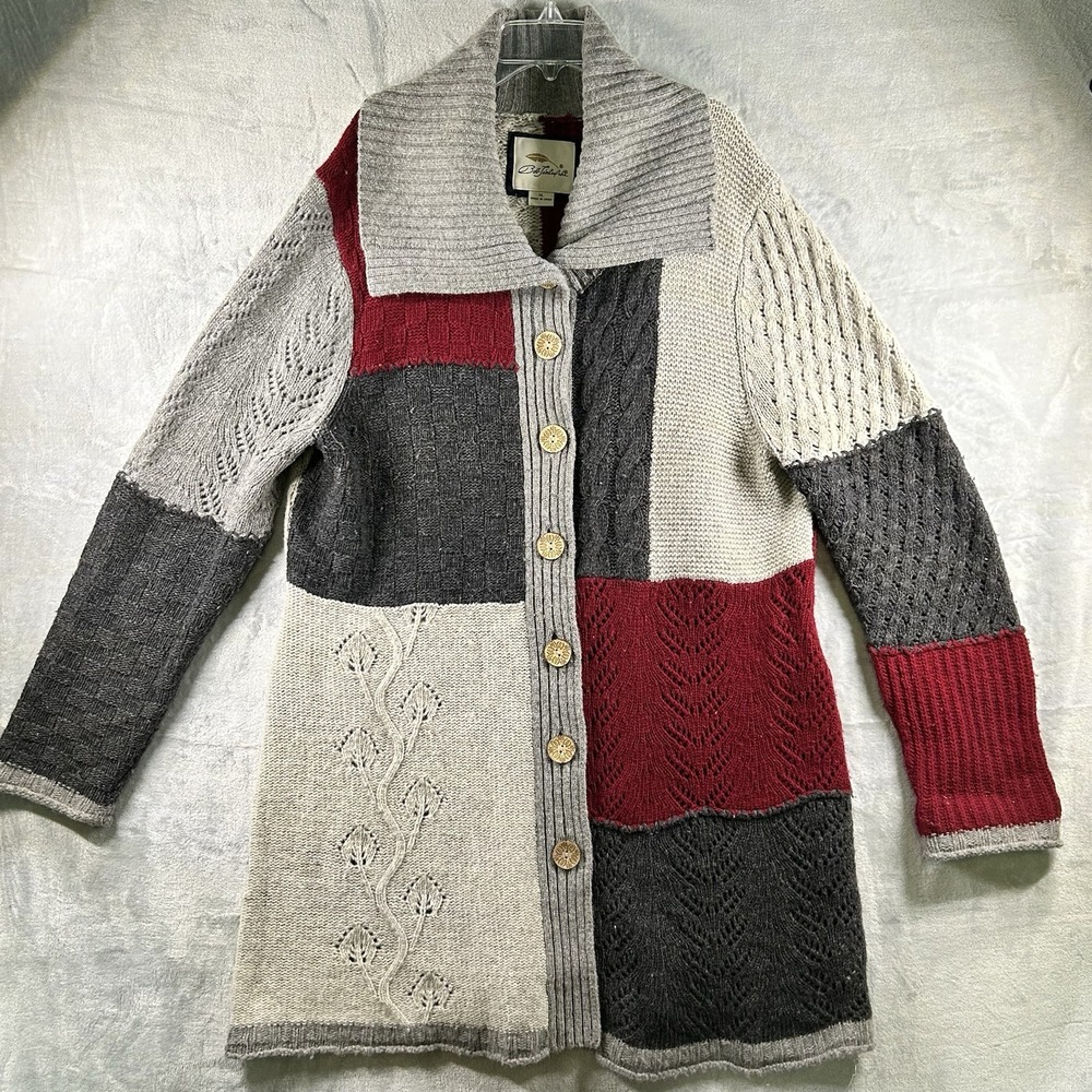 Bob Timberlake Women's Patchwork‎ Knit Cardigan Sweater XL Wool Blend